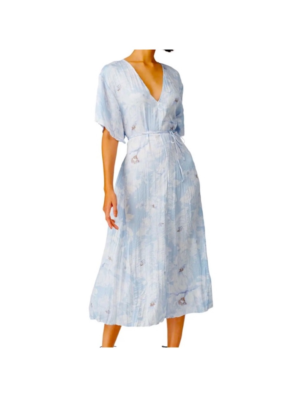Vince Light Blue V-Neck Tie-Waist Midi Dress